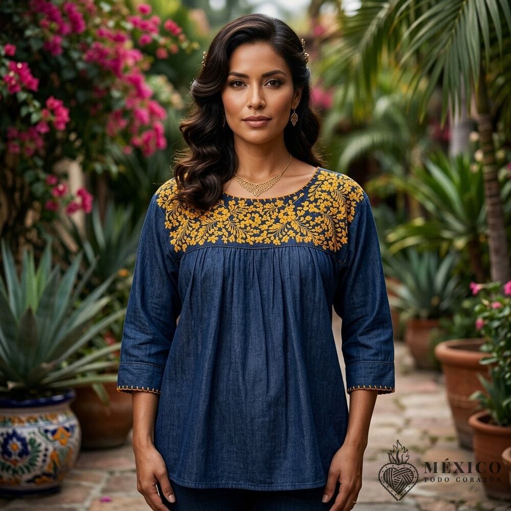 Mexican Embroidered Blouse – Handmade Otomi Floral design  fits S M L
